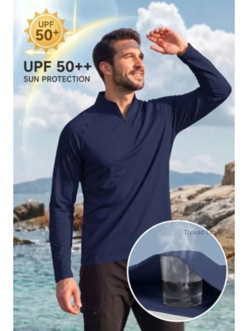 Men's Quarter Zip Athletic Pullover Long Sleeve Lightweight 4-Way Stretch UPF